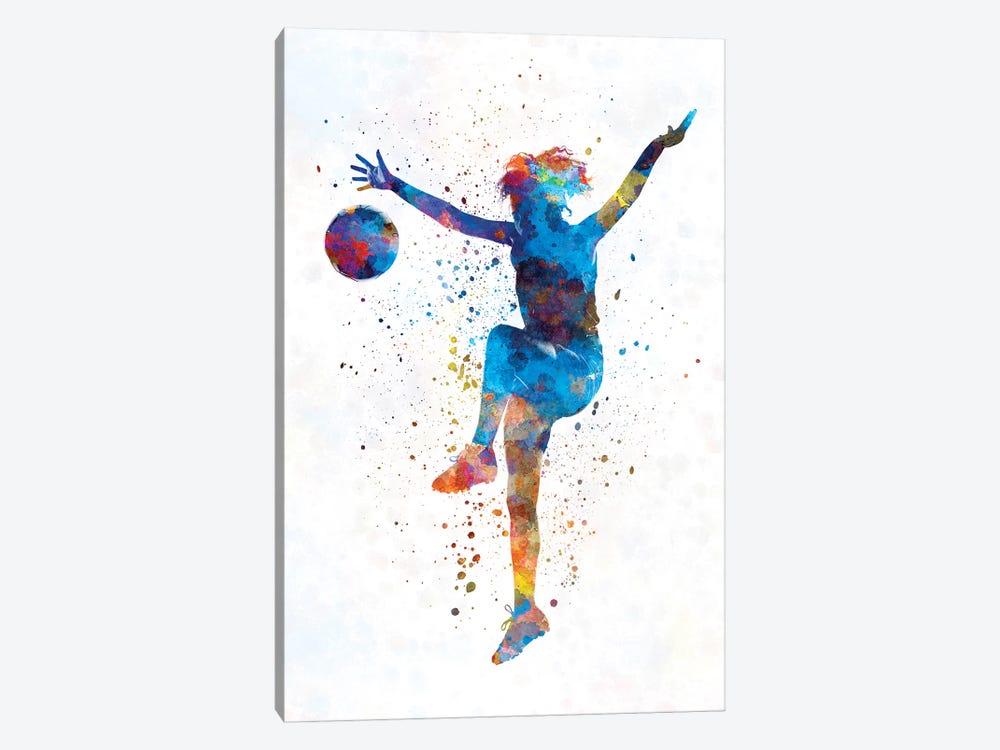 Woman Soccer Player 12 In Watercolor by Paul Rommer 1-piece Canvas Print