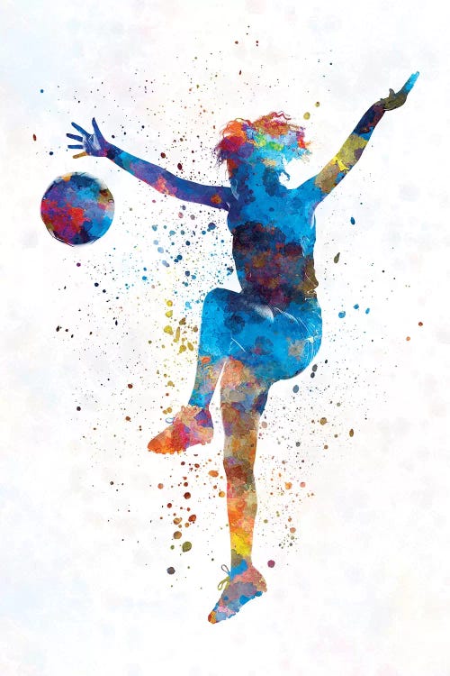 Woman Soccer Player 12 In Watercolor by Paul Rommer wall art