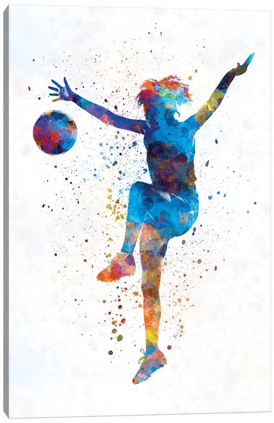 Woman Soccer Player 12 In Watercolor Canvas Art Print - Soccer Art