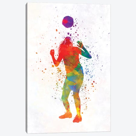 Woman Soccer Player 13 In Watercolor Canvas Print #PUR808} by Paul Rommer Canvas Art