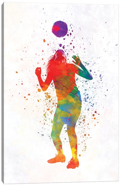 Woman Soccer Player 13 In Watercolor Canvas Art Print - Soccer Art