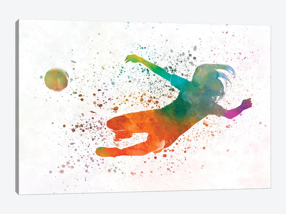 Woman Soccer Player 14 In Watercolor by Paul Rommer 1-piece Canvas Art Print