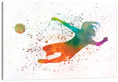 Woman Soccer Player 14 In Watercolor Canvas Art Print - Soccer Art