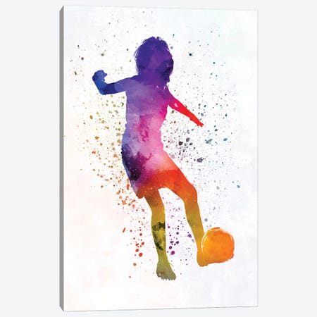 Woman Soccer Player 15 In Watercolor Canvas Print #PUR810} by Paul Rommer Canvas Print