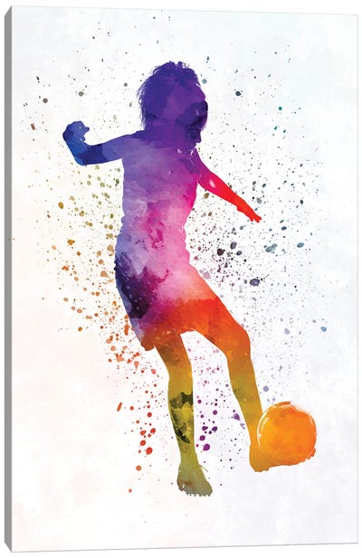 Woman Soccer Player 15 In Watercolor Canvas Art Print - Soccer Art