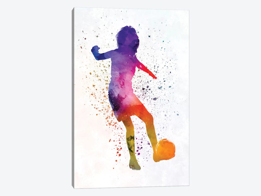 Woman Soccer Player 15 In Watercolor by Paul Rommer 1-piece Canvas Art Print