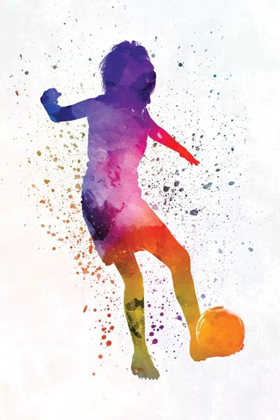 Kids Sports Art: Woman Soccer Player 15 In Watercolor by Paul Rommer