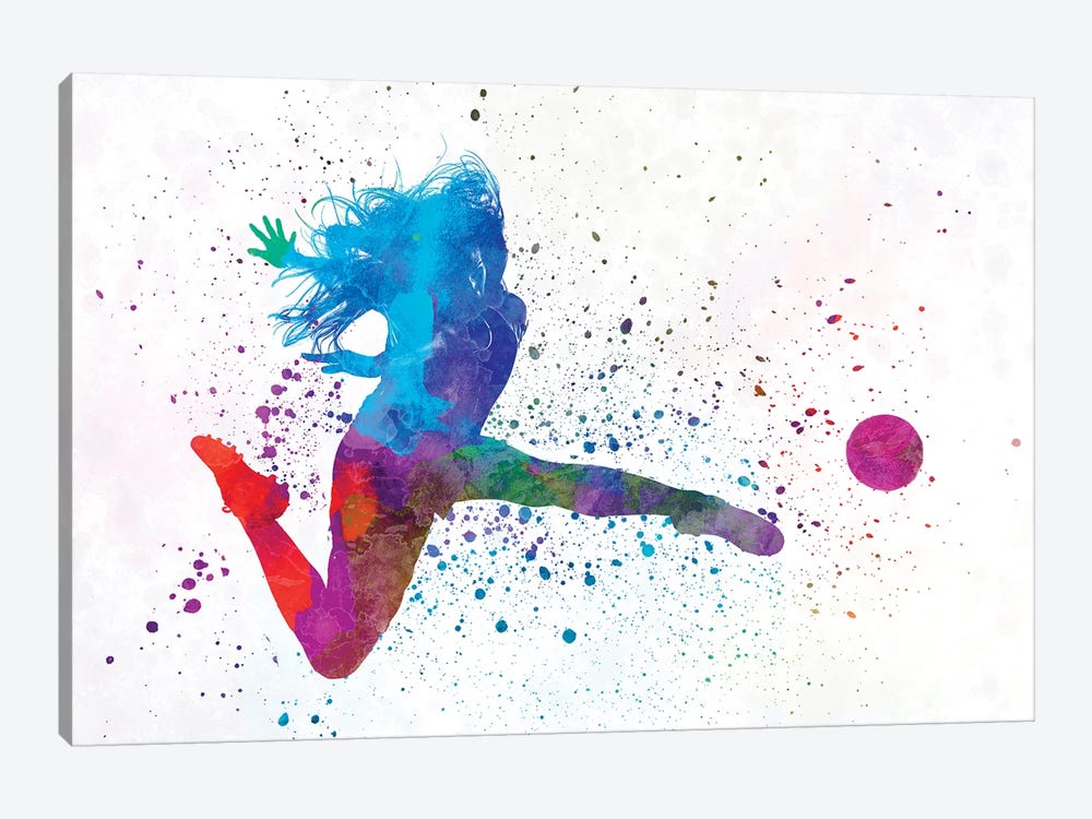 Woman Soccer Player 16 In Watercolor by Paul Rommer 1-piece Canvas Artwork