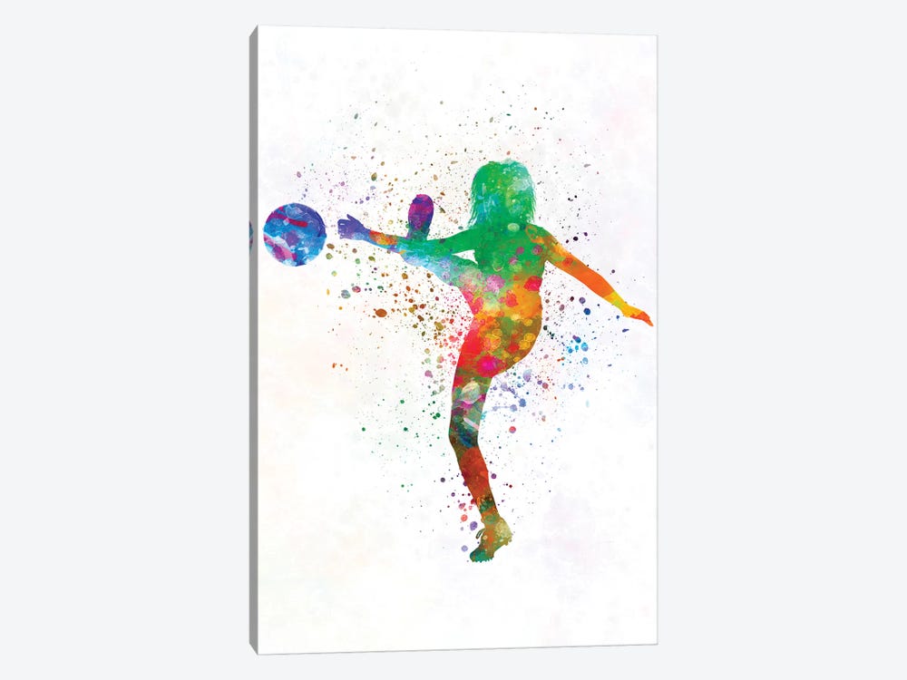 Woman Soccer Player 17 In Watercolor by Paul Rommer 1-piece Canvas Art Print
