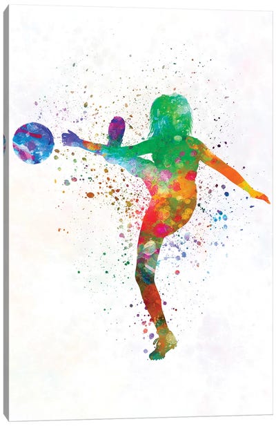 Woman Soccer Player 17 In Watercolor Canvas Art Print - Paul Rommer