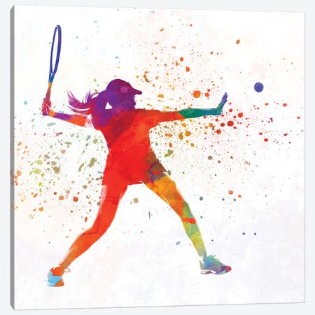 Woman Tennis Player 01 In Watercolor Canvas Print #PUR813} by Paul Rommer Canvas Print