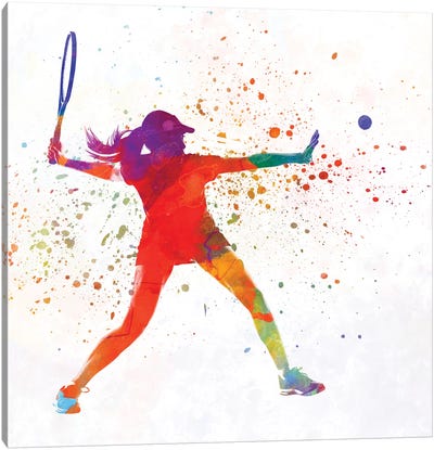 Woman Tennis Player 01 In Watercolor Canvas Art Print - Paul Rommer