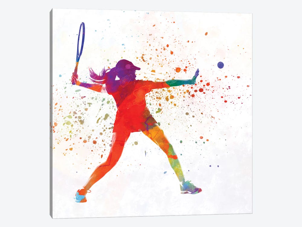 Woman Tennis Player 01 In Watercolor by Paul Rommer 1-piece Canvas Artwork