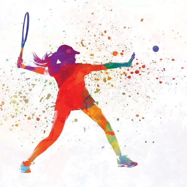 Kids Sports Art: Woman Tennis Player 01 In Watercolor by Paul Rommer