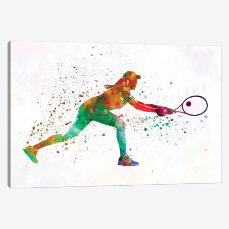 Woman Tennis Player 02 In Watercolor Canvas Print #PUR814} by Paul Rommer Canvas Art