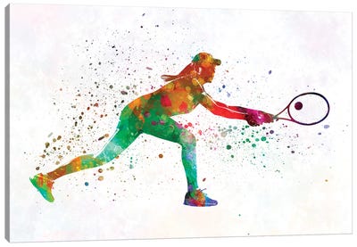 Woman Tennis Player 02 In Watercolor Canvas Art Print - Paul Rommer