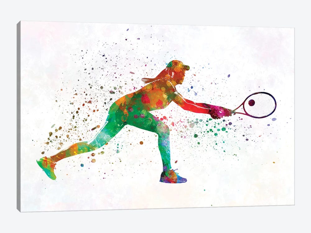 Woman Tennis Player 02 In Watercolor by Paul Rommer 1-piece Canvas Print