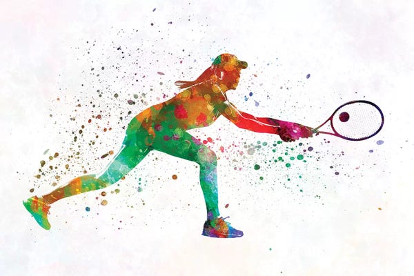 Kids Sports Art: Woman Tennis Player 02 In Watercolor by Paul Rommer