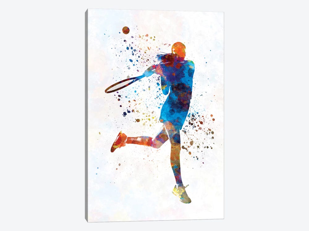 Woman Tennis Player 03 In Watercolor by Paul Rommer 1-piece Canvas Art