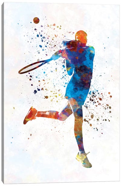 Woman Tennis Player 03 In Watercolor Canvas Art Print - Paul Rommer