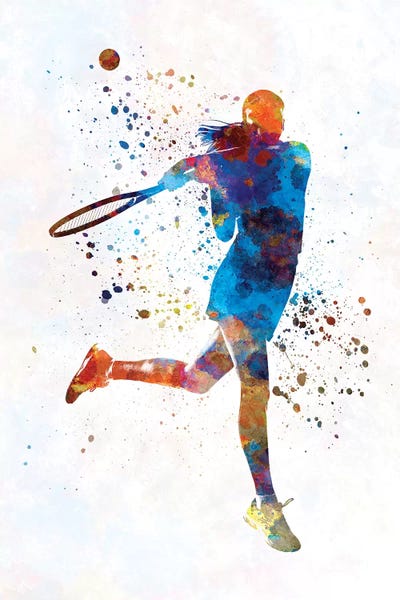 Kids Sports Art: Woman Tennis Player 03 In Watercolor by Paul Rommer
