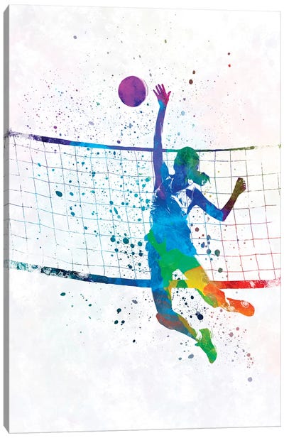 Woman Volleyball Player In Watercolor Canvas Art Print - Sports Art