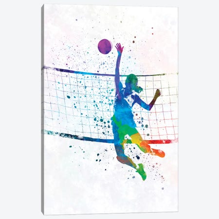 Woman Volleyball Player In Watercolor Canvas Print #PUR822} by Paul Rommer Canvas Artwork