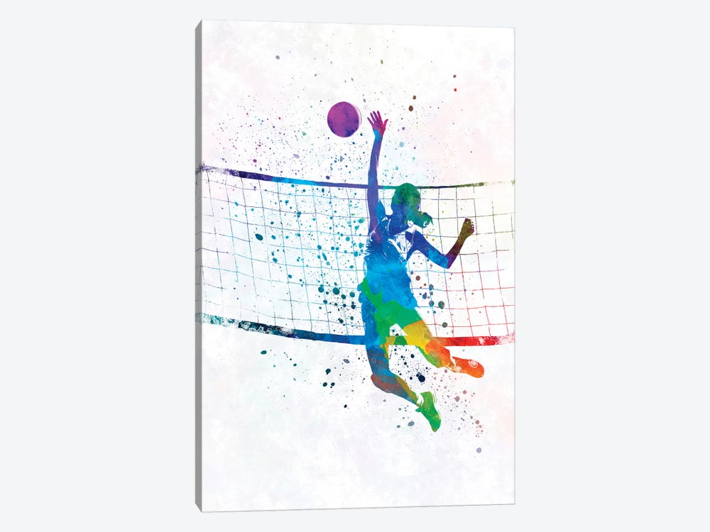 Woman Volleyball Player In Watercolor by Paul Rommer 1-piece Canvas Artwork