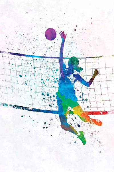 Paul Rommer: Woman Volleyball Player In Watercolor by Paul Rommer