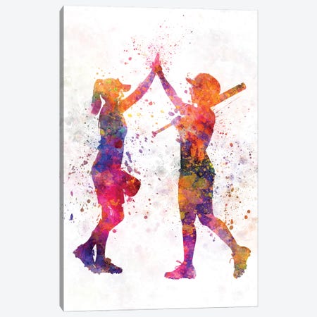Women Playing Softball 01 Canvas Print #PUR823} by Paul Rommer Canvas Wall Art