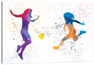 Women Soccer Players In Watercolor I Canvas Art Print - Paul Rommer