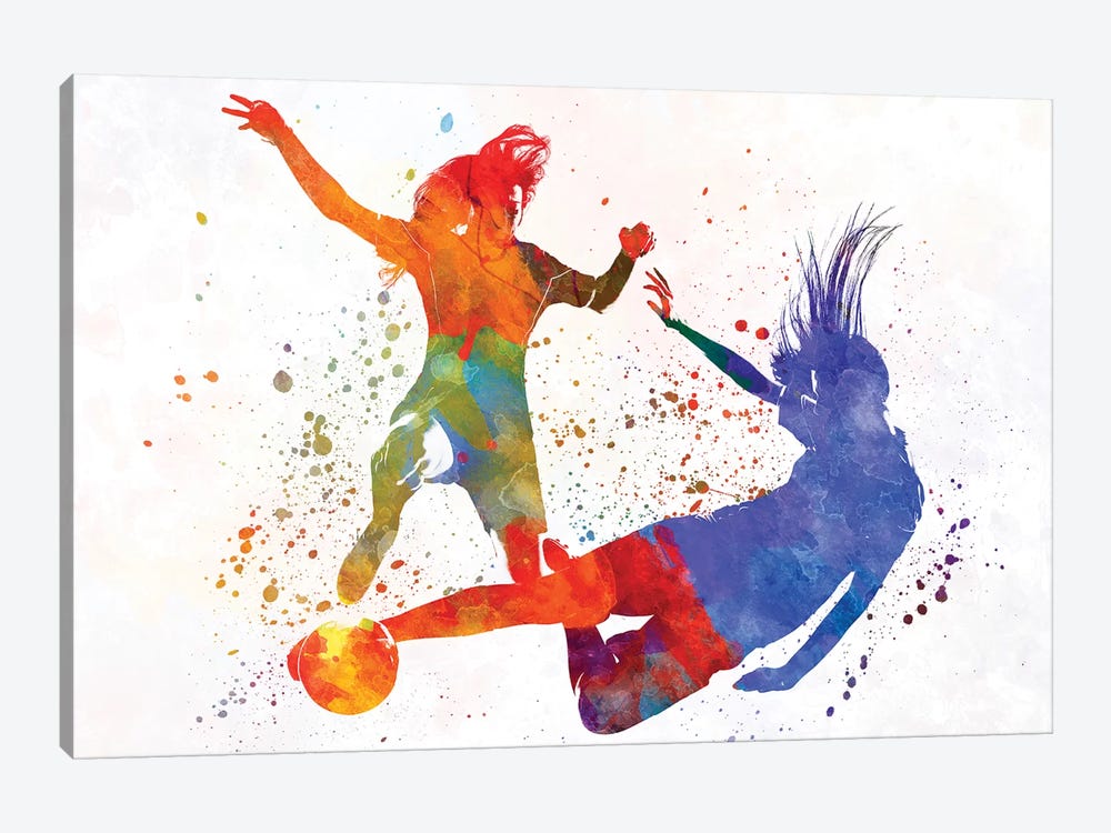 Women Soccer Players In Watercolor II by Paul Rommer 1-piece Canvas Art