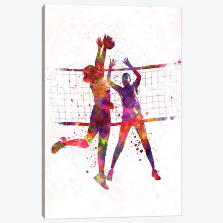 Women Volleyball Players In Watercolor Canvas Print #PUR827} by Paul Rommer Canvas Print