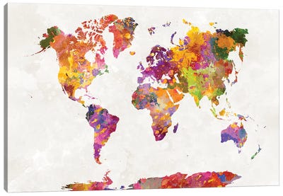 World Map In Watercolor I Canvas Art Print - World Map Art