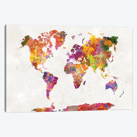 World Map In Watercolor I Canvas Print #PUR828} by Paul Rommer Canvas Art