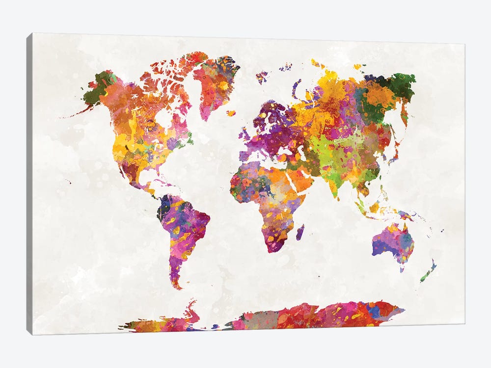 World Map In Watercolor I by Paul Rommer 1-piece Canvas Wall Art