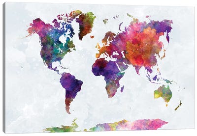World Map In Watercolor II Canvas Art Print - World Map Art