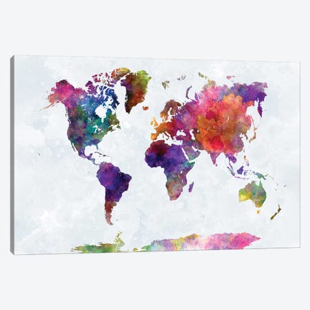 World Map In Watercolor II Canvas Print #PUR829} by Paul Rommer Canvas Artwork