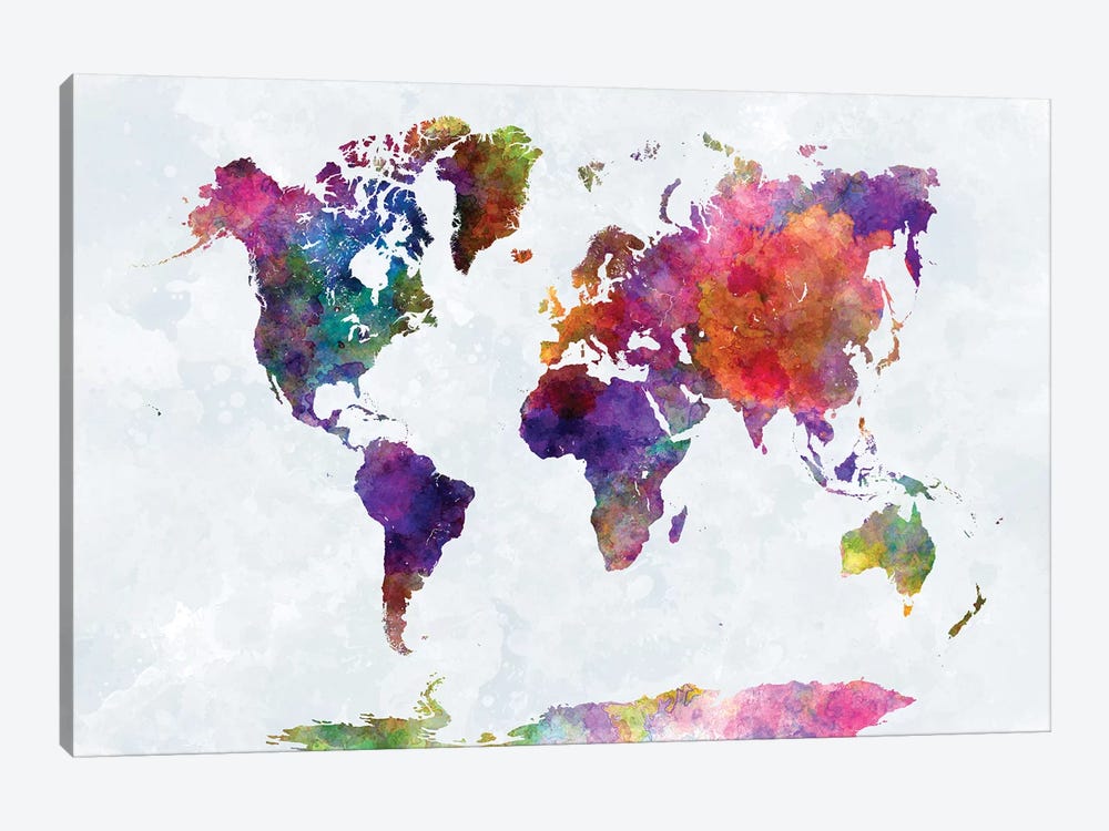 World Map In Watercolor II by Paul Rommer 1-piece Canvas Print