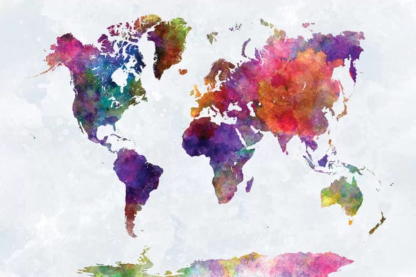 Paul Rommer: World Map In Watercolor II by Paul Rommer