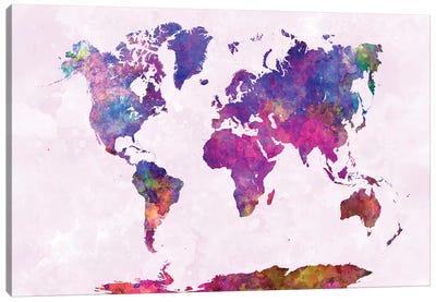World Map In Watercolor III Canvas Art Print - World Map Art