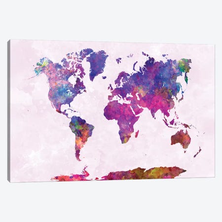 World Map In Watercolor III Canvas Print #PUR830} by Paul Rommer Art Print