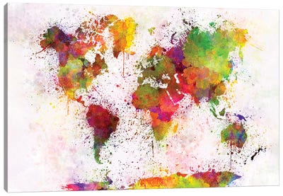 World Map In Watercolor IV Canvas Art Print - World Map Art