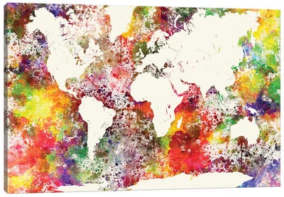 World Map In Watercolor V Canvas Art Print - World Map Art