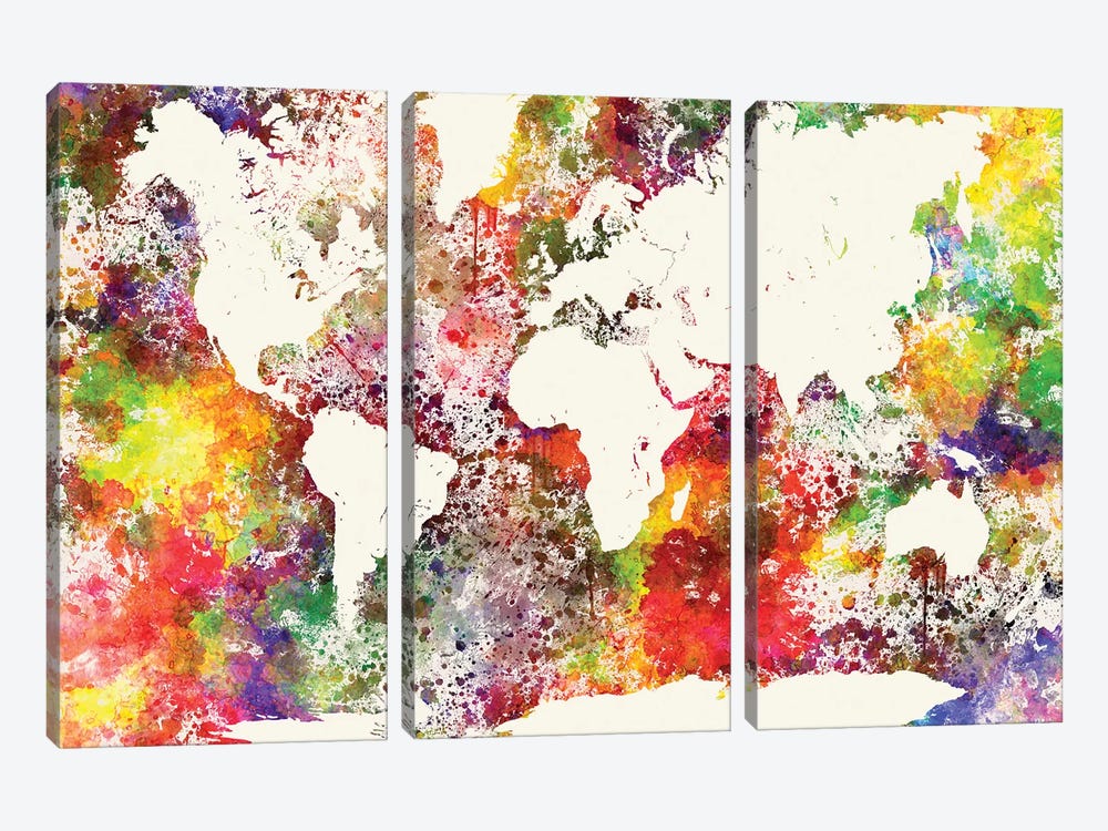 World Map In Watercolor V by Paul Rommer 3-piece Canvas Art Print
