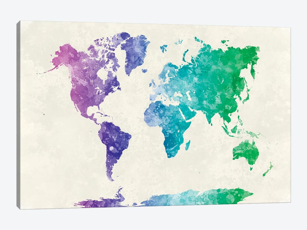 World Map In Watercolor XIV by Paul Rommer 1-piece Canvas Artwork
