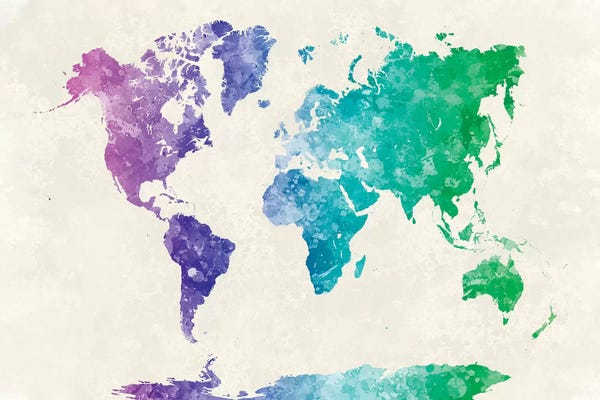 World Map In Watercolor XIV