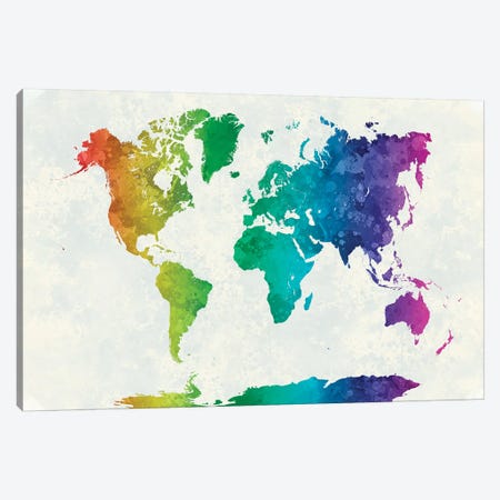 World Map In Watercolor XV Canvas Print #PUR834} by Paul Rommer Canvas Wall Art