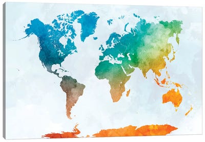 World Map In Watercolor XVII Canvas Art Print - World Map Art