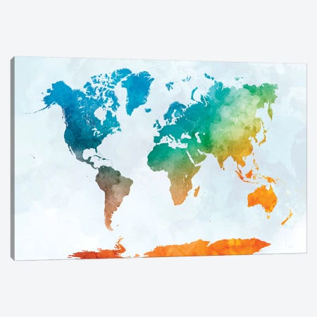 World Map In Watercolor XVII Canvas Print #PUR835} by Paul Rommer Canvas Art